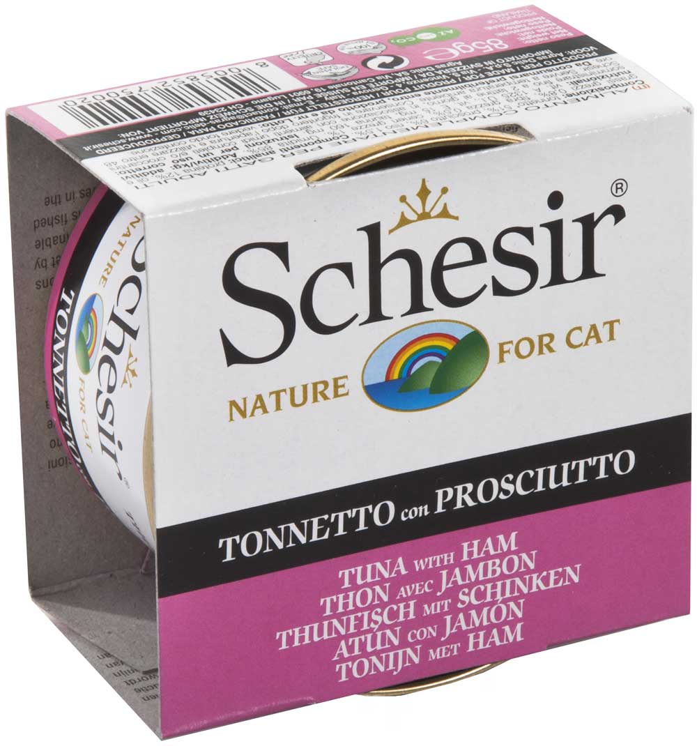 Comida húmeda Schesir para gatos 85 gr atún con jamón PESO 85 g