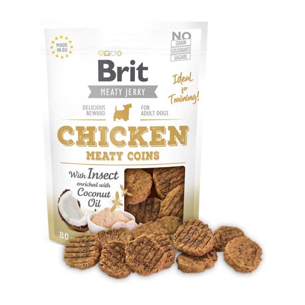brit jerkey snack monedas pollo e insectos