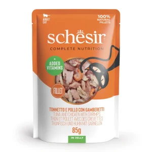 Schesir Complete Nutrition Bolsa de Atún y Pollo con Gambas en Gelatina para Gatos