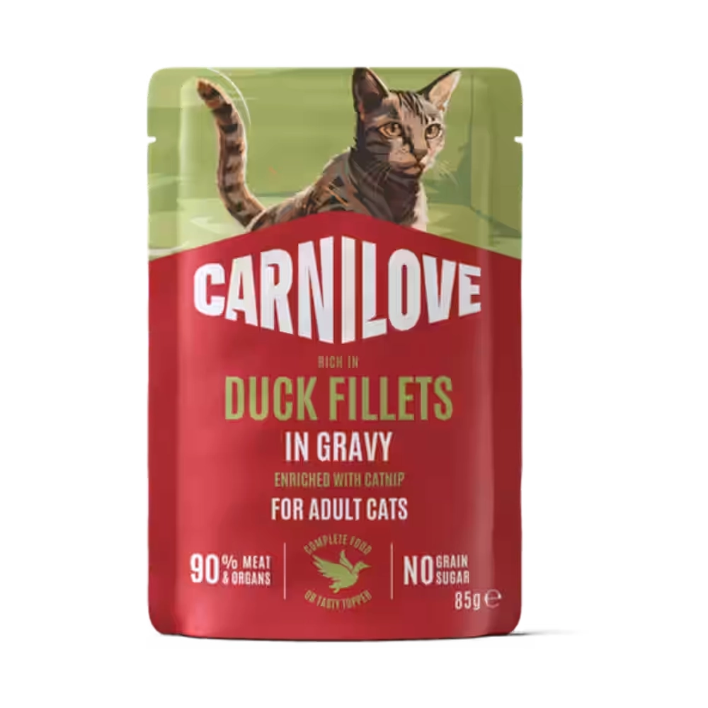 carnilove-salsa-pato-hierba-gatera-gato-masquepiensos carnilove filetes pato en salsa gato adulto sin cereales 85g hierba gatera